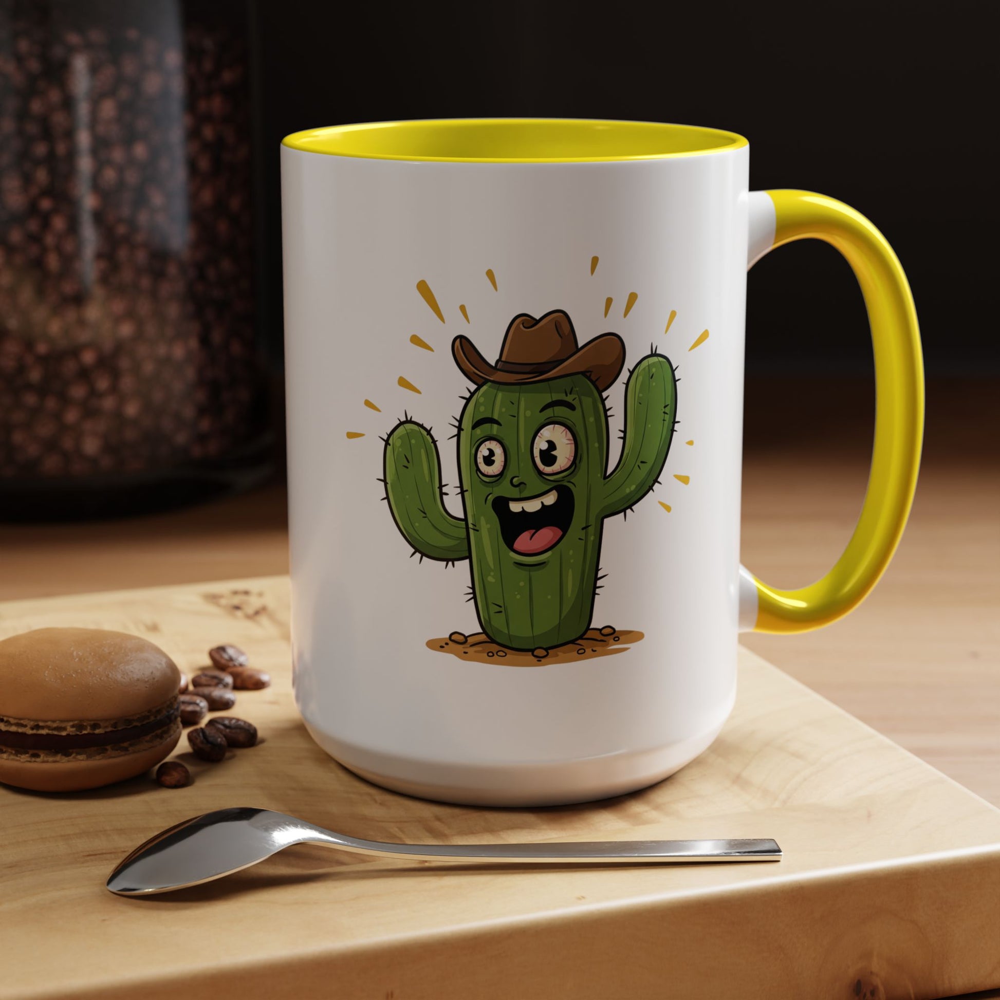 Cactus mania cowboy cactus ceramic coffee mug with cute western design