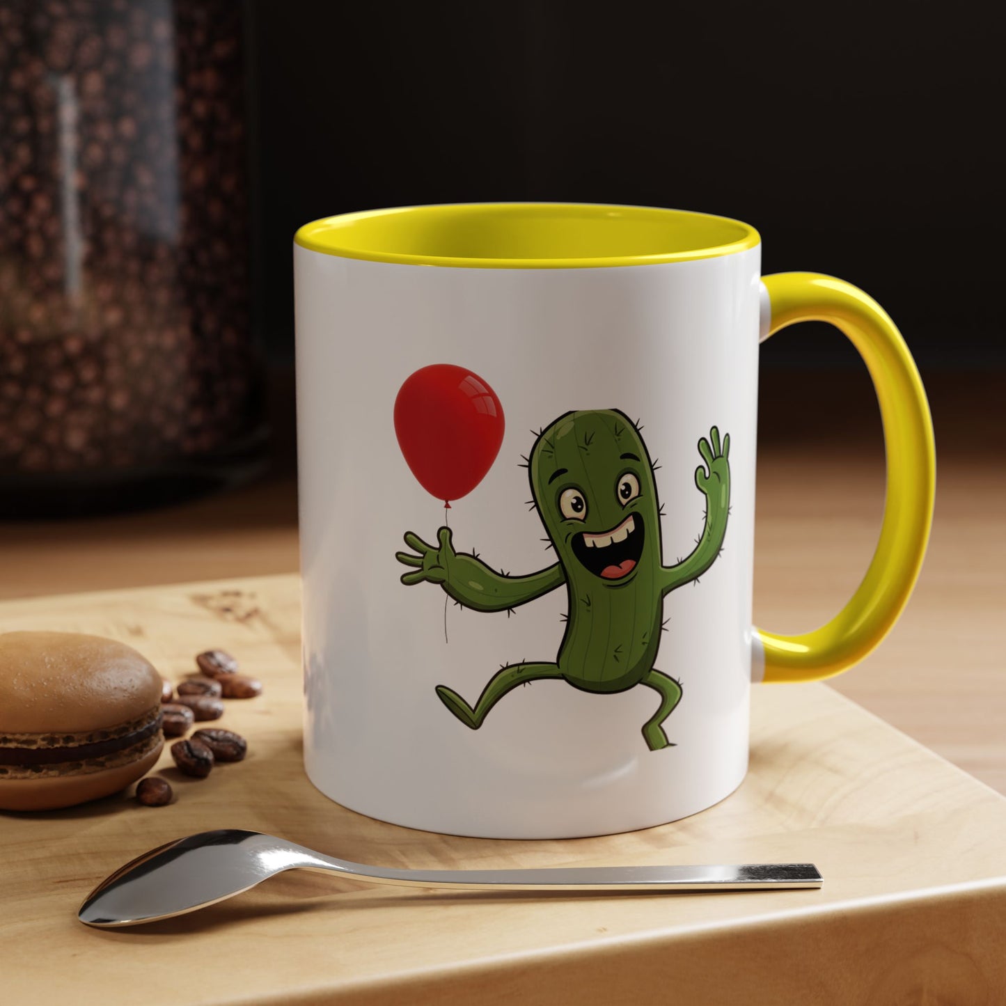 Cactus mania happy cactus with balloon ceramic coffee mug for plant lovers