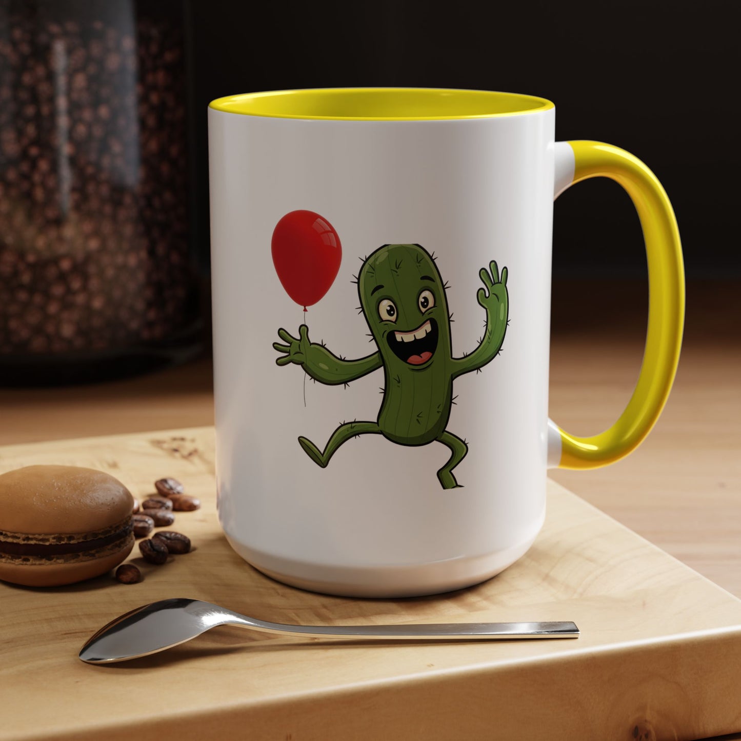 Cactus mania happy cactus with balloon ceramic coffee 15oz mug for plant lovers