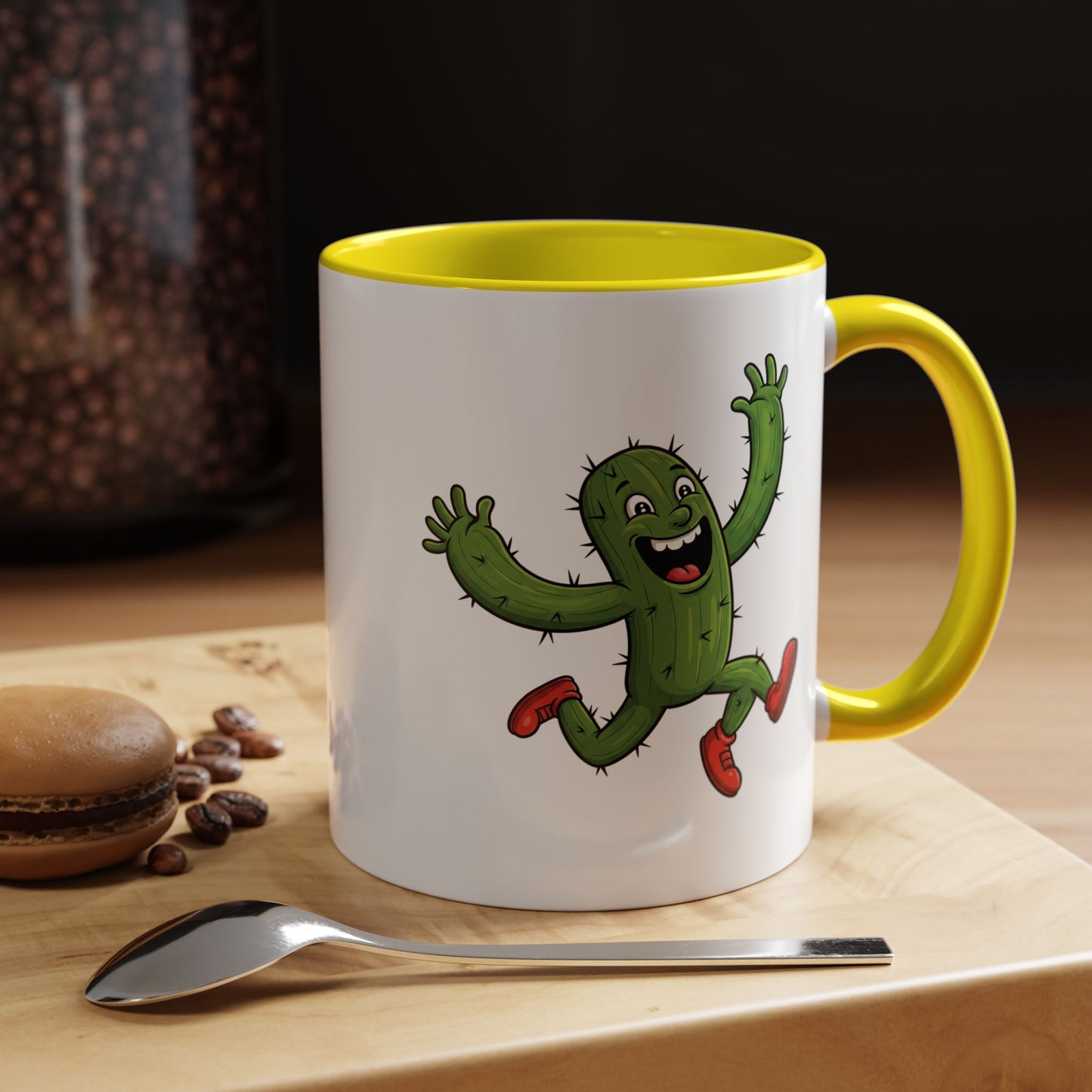 Cactus mania running cactus ceramic coffee mug with fun character print