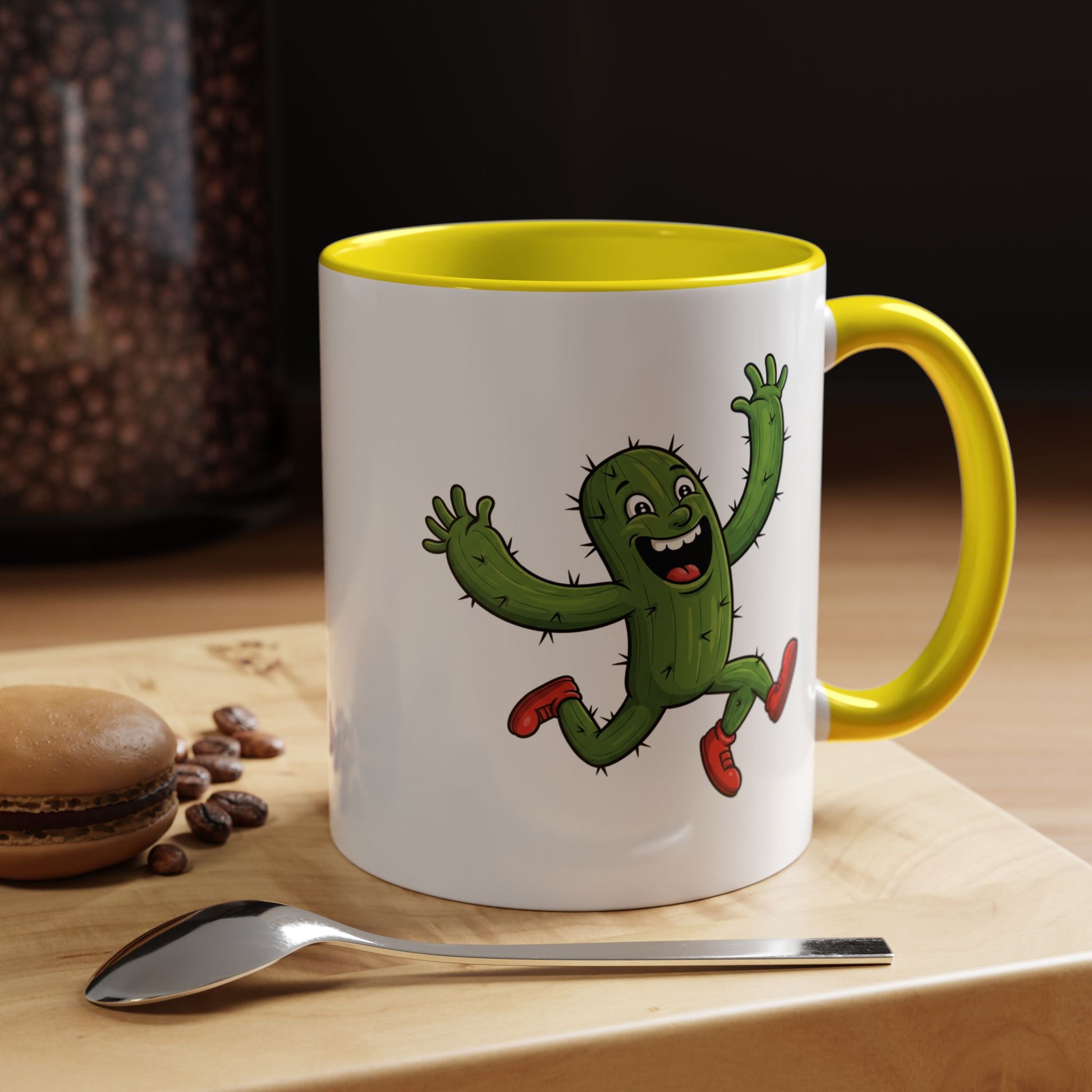 Cactus mania running cactus ceramic coffee mug with fun character print