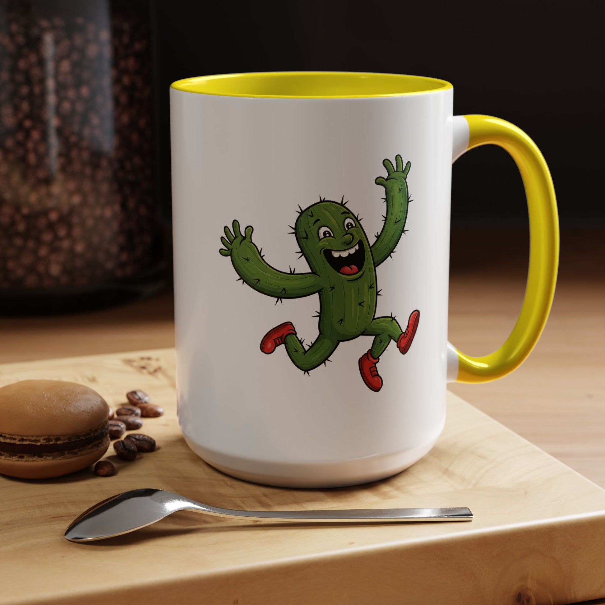 Cactus mania running cactus ceramic coffee mug with fun character print