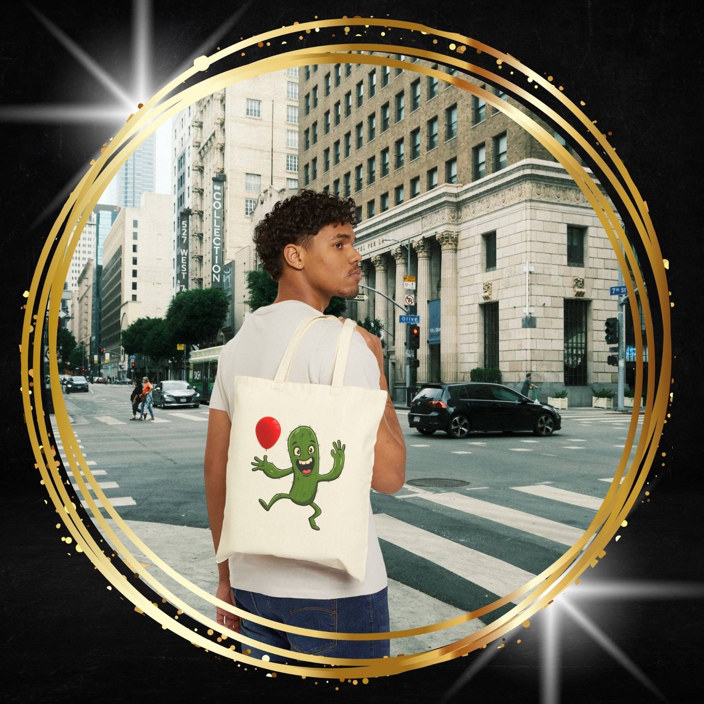 Smiling Cactus with Balloon Tote Bag - Eco-Friendly & Versatile Fun!