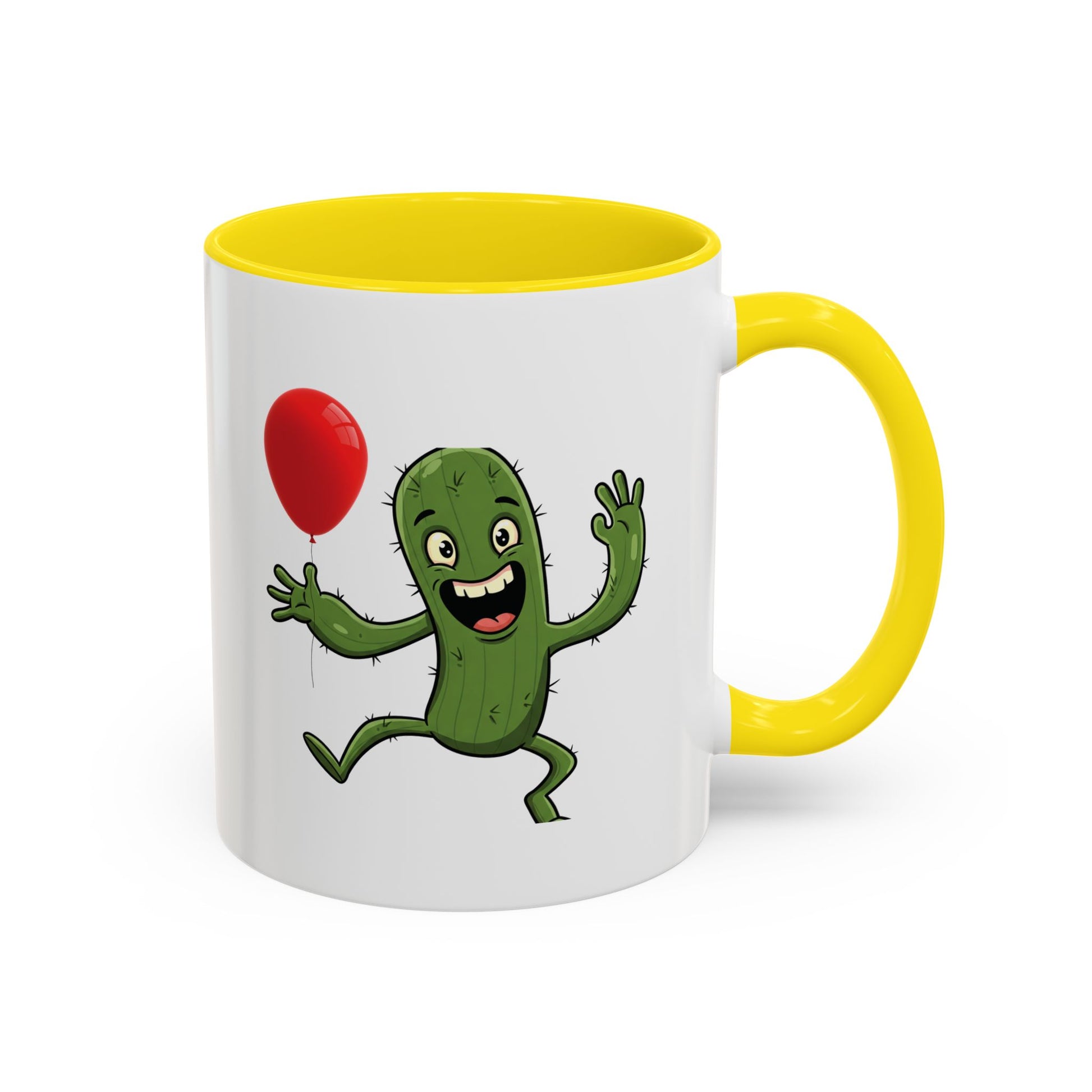 Cactus Mania Happy Cactus with Balloon Mug - Fun Ceramic Coffee Cup for All 11oz Yellow