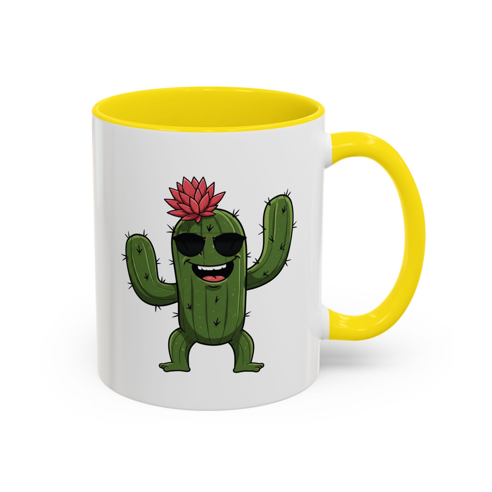 Cactus Mania Funny Cactus Mug with Sunglasses - Happy Ceramic Coffee Cup 11oz Yellow