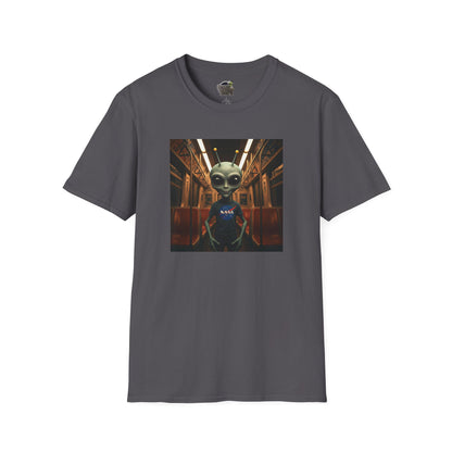 charcoal Unisex alien in subway T-shirt: funny and modern graphic tee