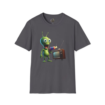 Charcoal Unisex alien zapping vintage TV t-shirt