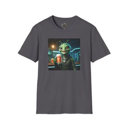 Charcoal Unisex alien woman t-shirt with Beer at the pub