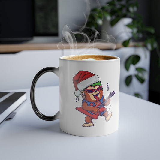 Cool Gorilla Magic Mug with Sunglasses and Santa Hat. Heat-sensitive coffee cup, perfect unique US Christmas gift for him or street style lovers.