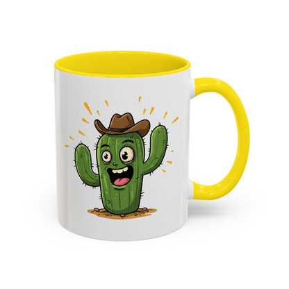 Cactus Mania Cowboy Cactus Mug - Fun & Durable Ceramic Cup for Cactus Lovers 11oz Yellow