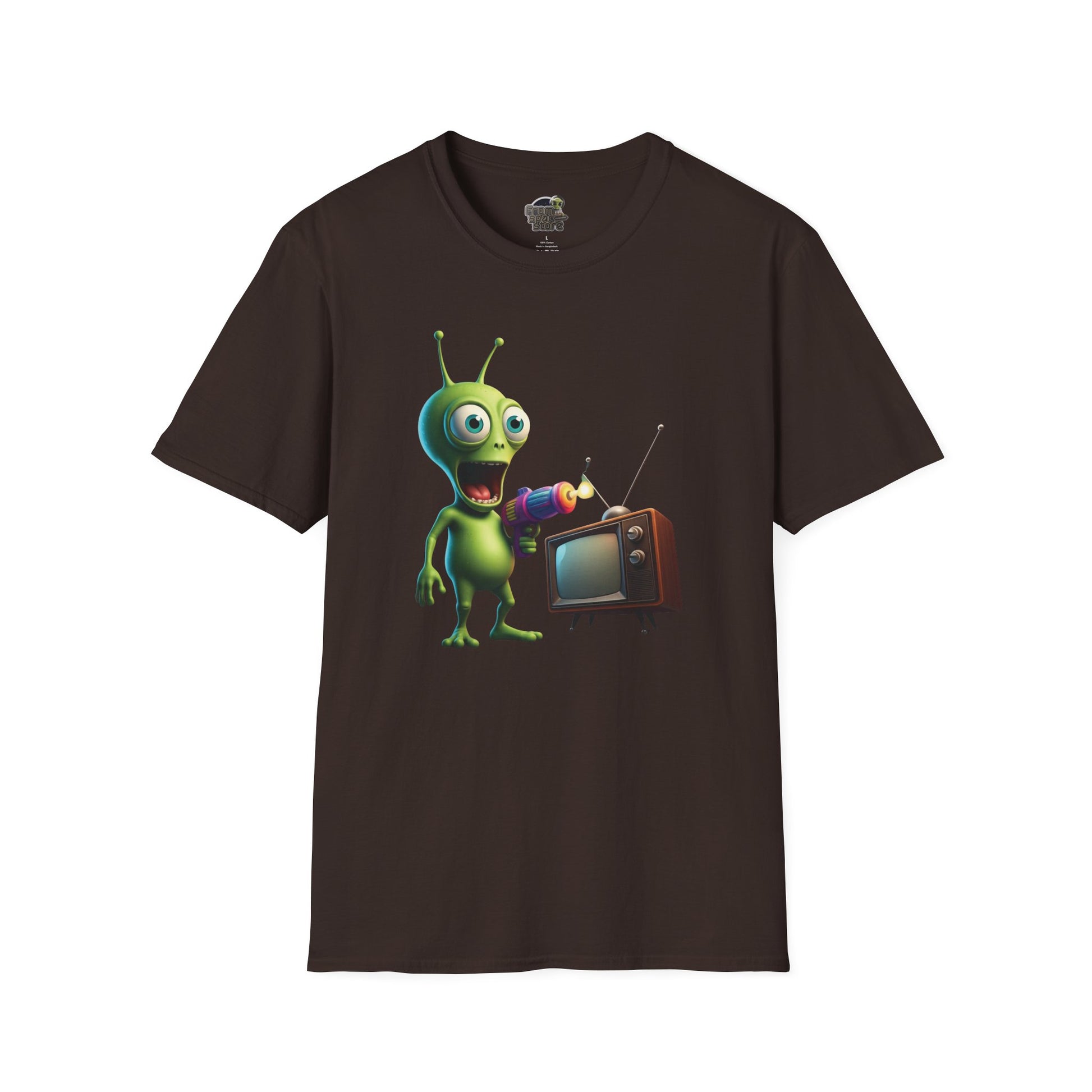 Dark Chocolate Unisex alien zapping vintage TV t-shirt