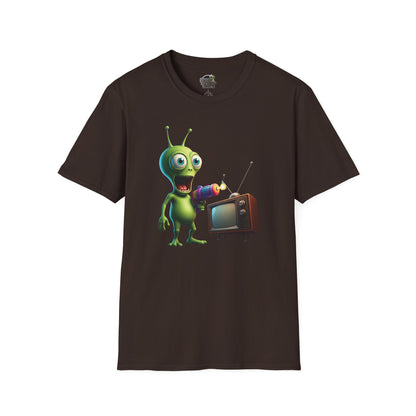 Dark Chocolate Unisex alien zapping vintage TV t-shirt