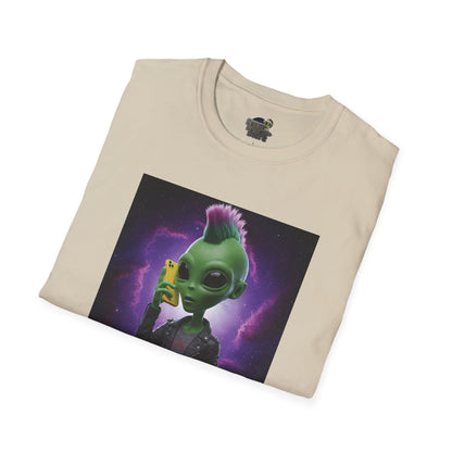 Folded sand Unisex alien punk t-shirt with mobile phone