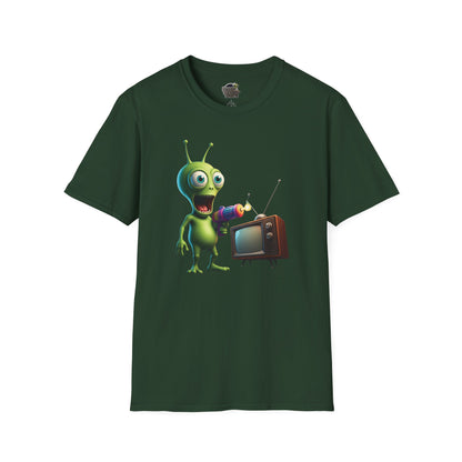 Forest green Unisex alien zapping vintage TV t-shirt