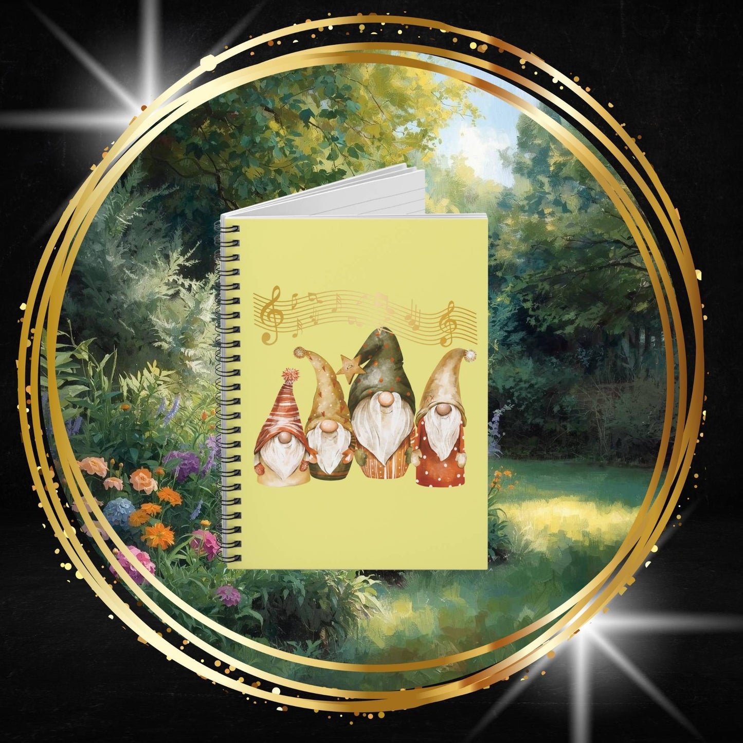 Festive Four Gnomes Spiral Notebook - Christmas Holiday Ruled Journal - Winter Stationery Gift