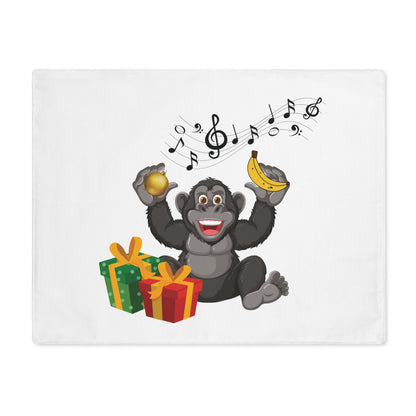 Close-up of the seriously cool gorilla musician design on a placemat. High-quality print for non-traditional US holiday home decor.