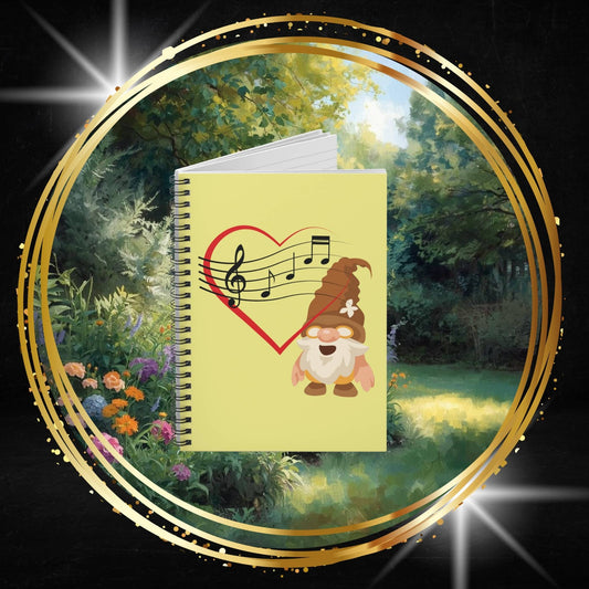 Music Lover Gnome Spiral Notebook - Treble Clef Heart Ruled Journal - Musician Stationery Gift