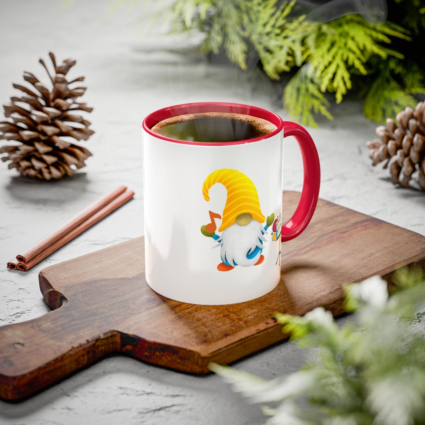 The Maestro’s Morning: Musical Gnome Yellow Accent Mug