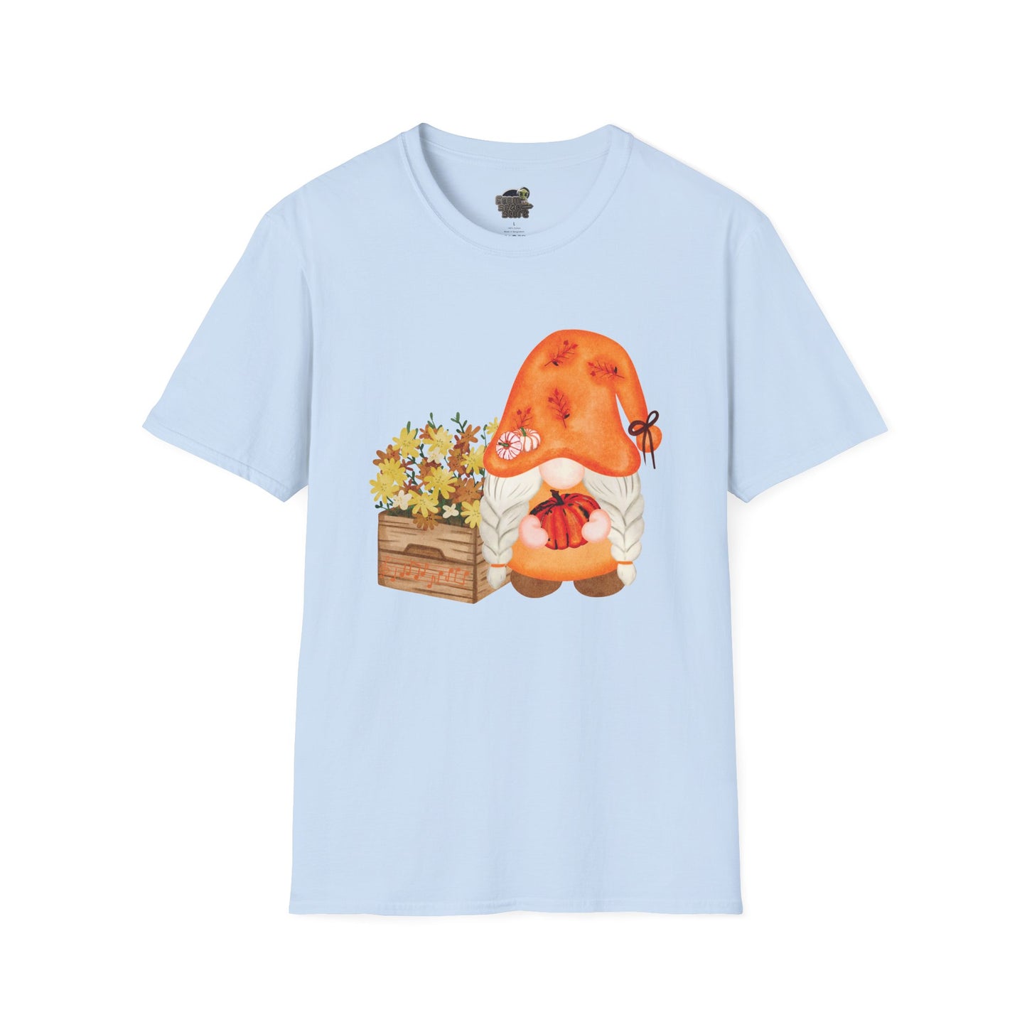 Flower Pot Gnome Unisex T-Shirt: Autumnal Charm & Secret Melodies Light Blue
