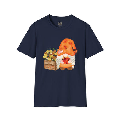 Flower Pot Gnome Unisex T-Shirt: Autumnal Charm & Secret Melodies Navy