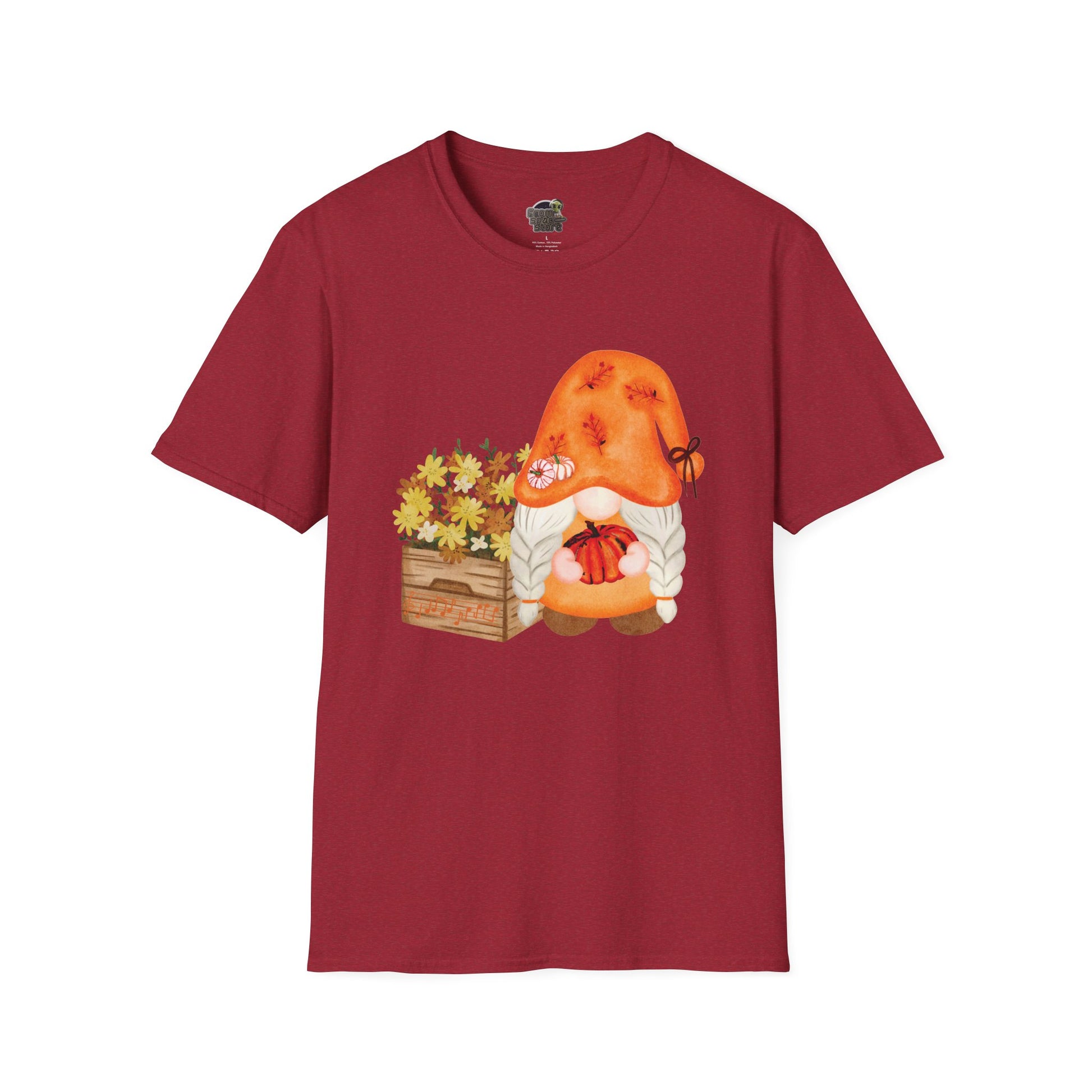 Flower Pot Gnome Unisex T-Shirt: Autumnal Charm & Secret Melodies Antique Cherry Red