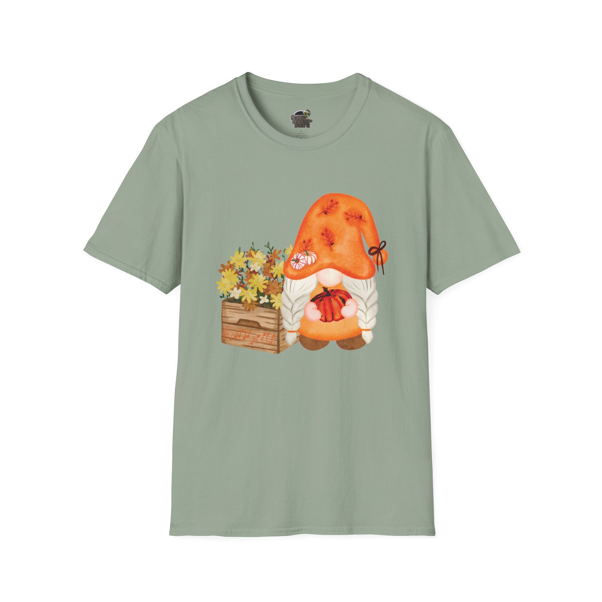 Flower Pot Gnome Unisex T-Shirt: Autumnal Charm & Secret Melodies Sage