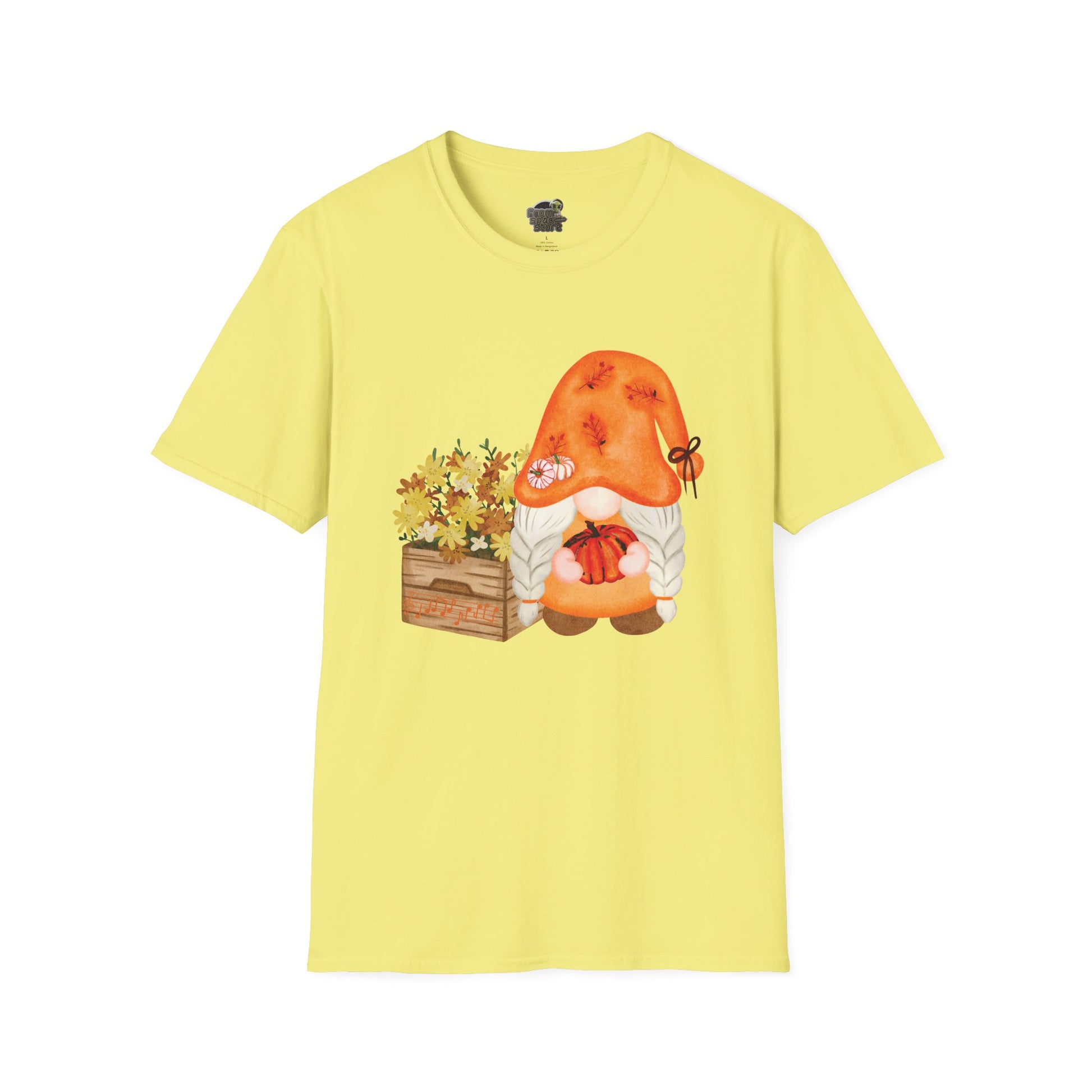 Flower Pot Gnome Unisex T-Shirt: Autumnal Charm & Secret Melodies Cornsilk