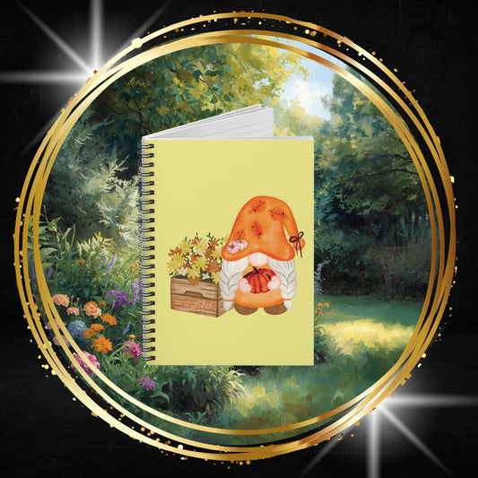 Cozy Fall Gnome Spiral Notebook - Autumn Harvest Ruled Journal - Pumpkin Spice Stationery Gift