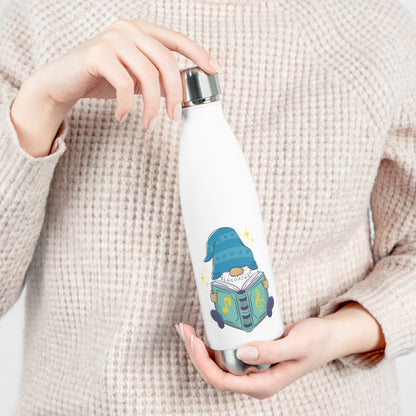Whimsical Wisdom: Light Blue Gnome with Book Insulated Water Bottle!