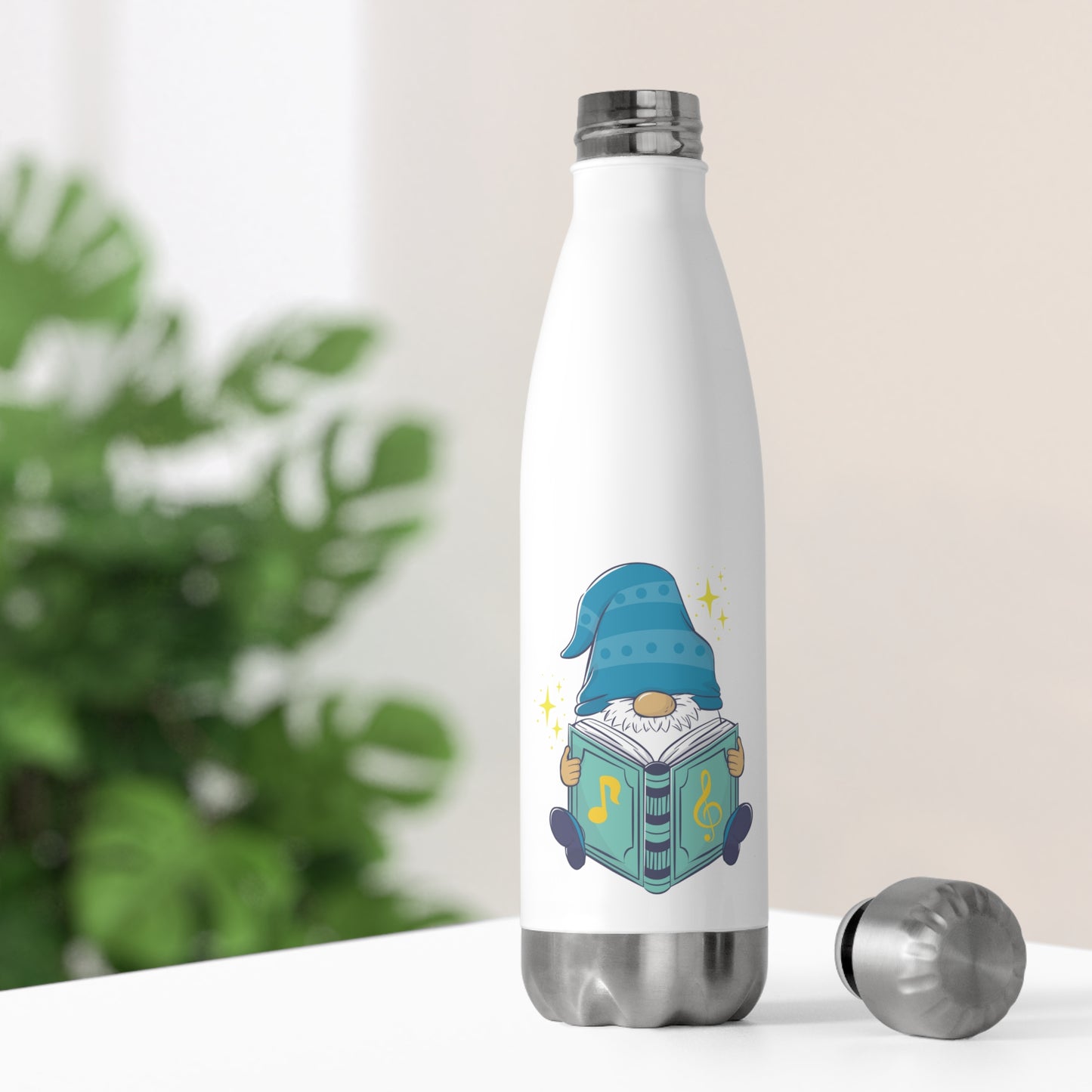 Whimsical Wisdom: Light Blue Gnome with Book Insulated Water Bottle! 20oz