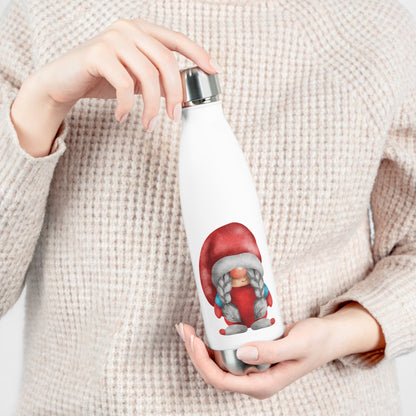 Melodious Charm: Red Gnome with Braids Insulated Water Bottle!