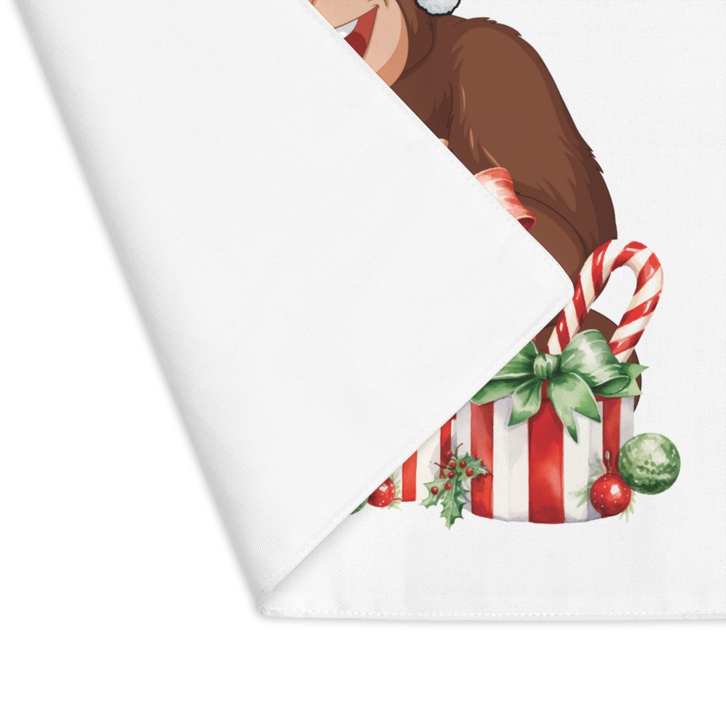 Humorous Holiday Gorilla Placemat used as dining mat on a modern kitchen table. Perfect US novelty gift to deal with the awkward relative every Christmas.