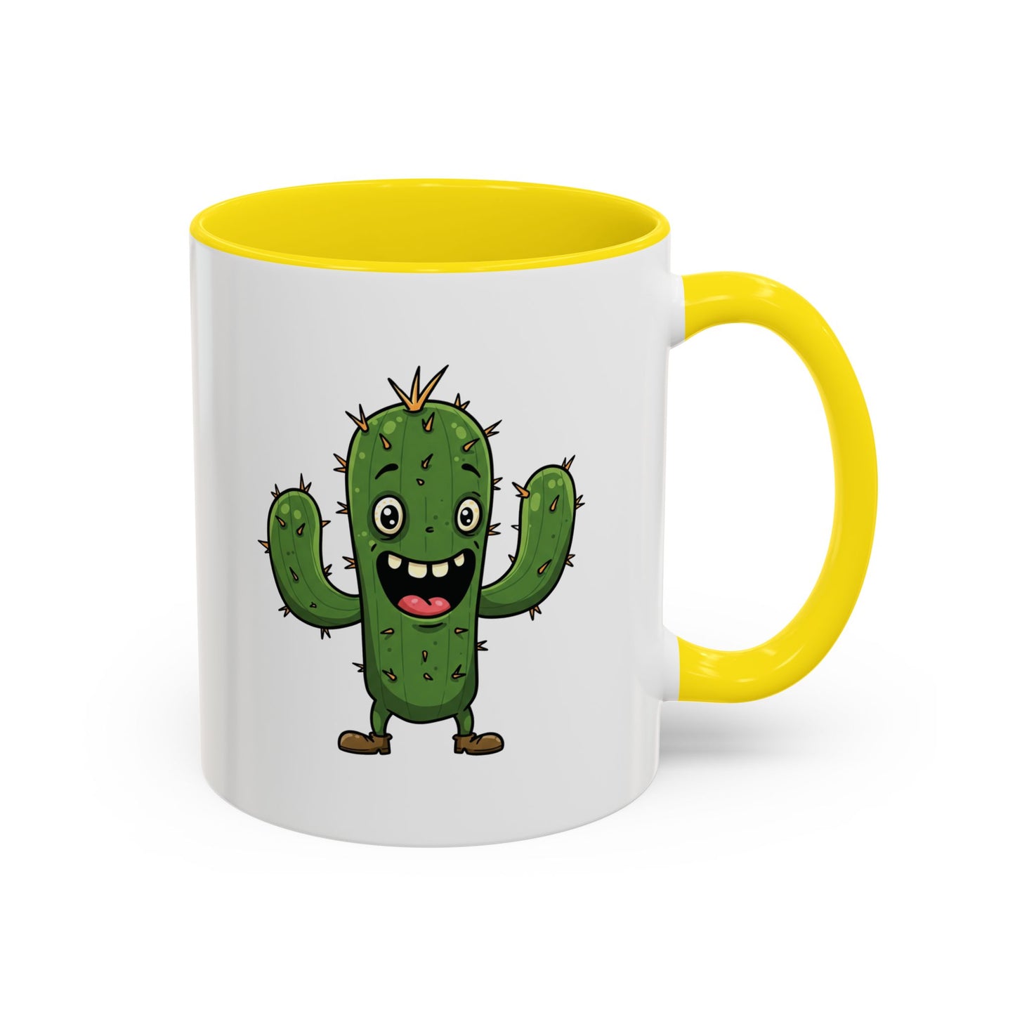 Cactus Mania Joyful Cactus Mug - Happy Ceramic Coffee Cup for Plant Lovers 11oz Yellow