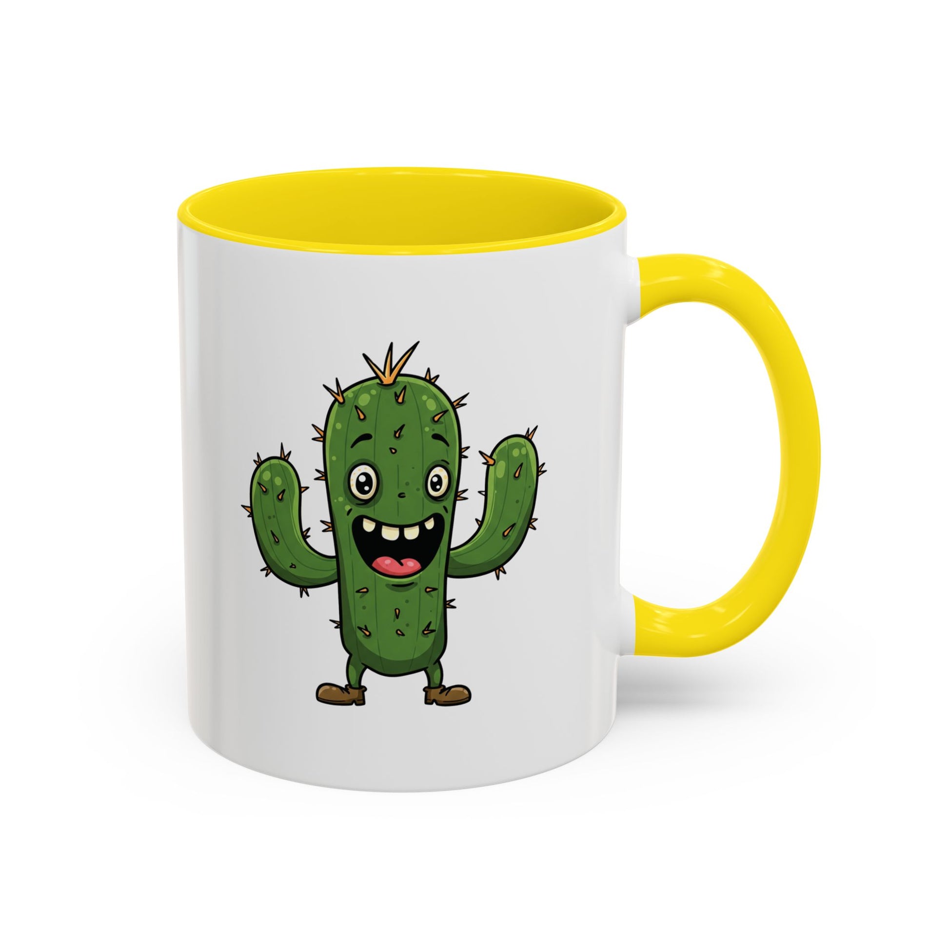 Cactus Mania Joyful Cactus Mug - Happy Ceramic Coffee Cup for Plant Lovers 11oz Yellow