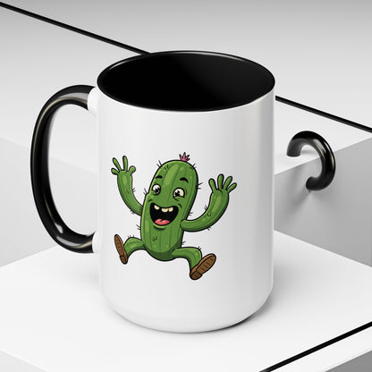 Cactus Mania Happy Jumping Cactus Mug - Cheerful Ceramic Coffee Cup 15oz Black
