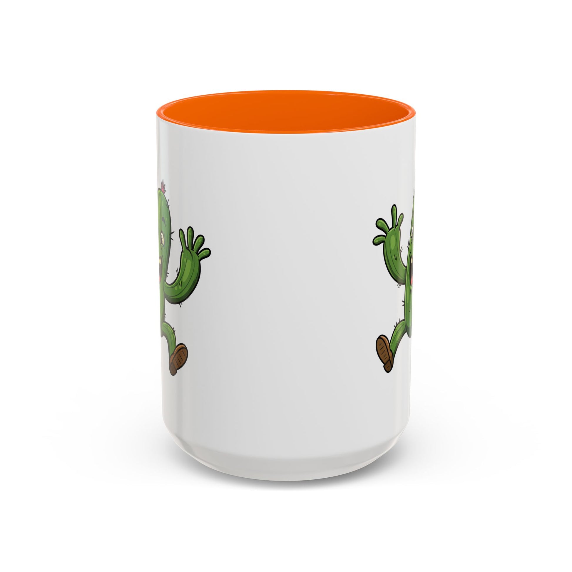 Cactus Mania Happy Jumping Cactus Mug - Cheerful Ceramic Coffee Cup 15oz Orange