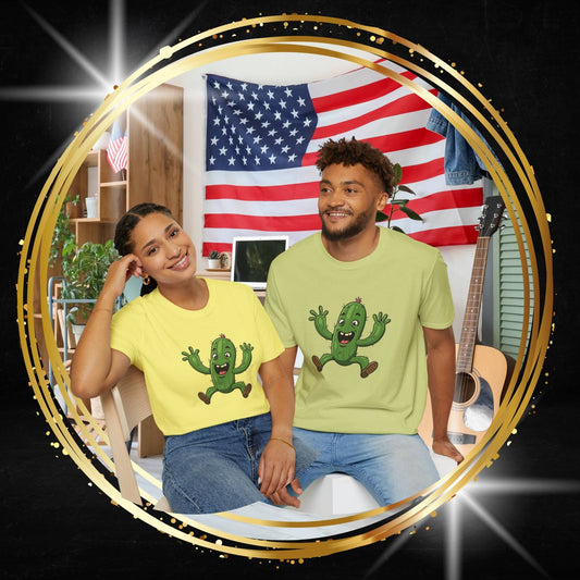 Happy Jumping Cactus T-Shirt: Dynamic & Joyful Organic Cotton Tee | Cactus Mania