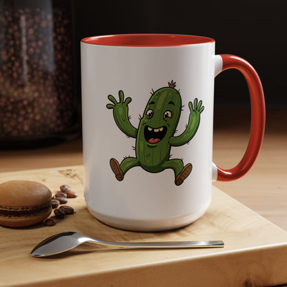 Cactus Mania Happy Jumping Cactus Mug - Cheerful Ceramic Coffee Cup 15oz Red