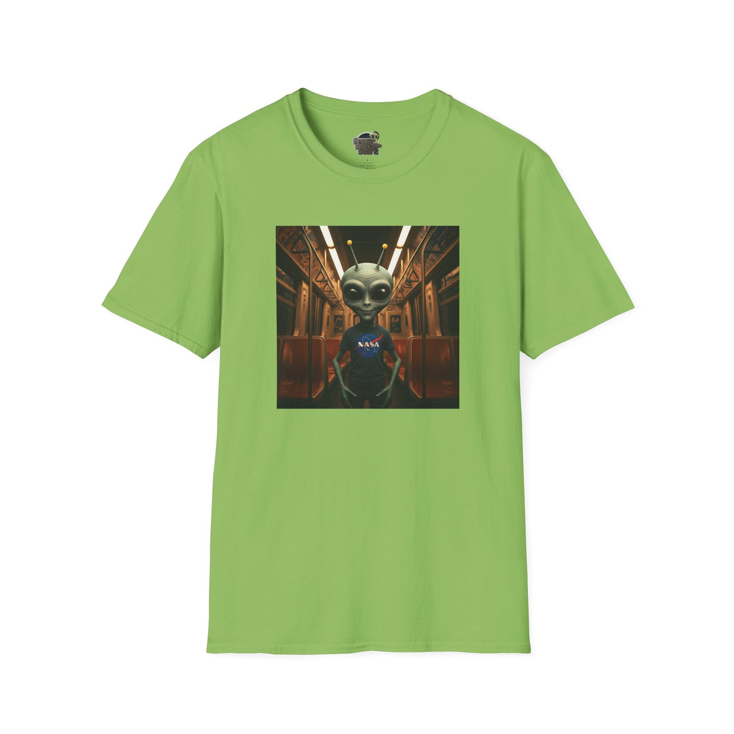 kiwi Unisex Alien in Subway T-Shirt: Express Your Urban Adventure with Style and Originality Lime