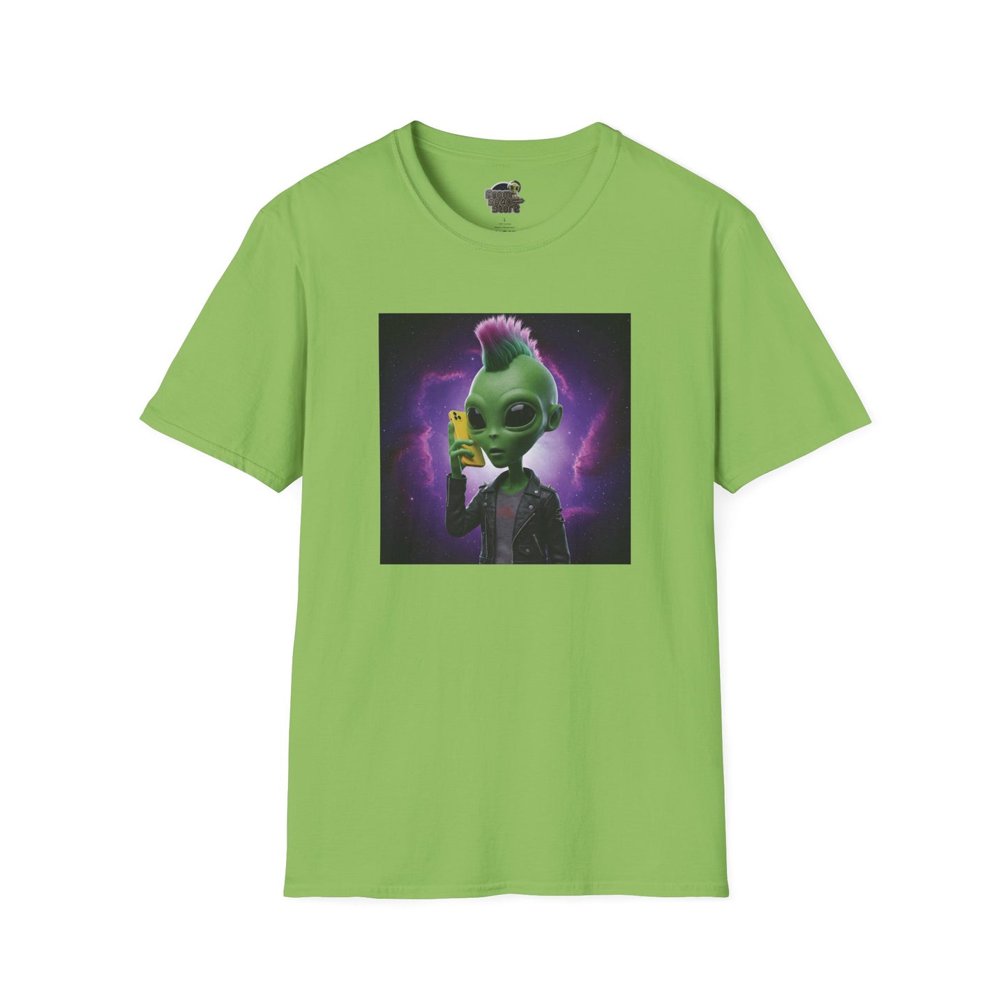 Kiwi Unisex alien punk t-shirt with mobile phone
