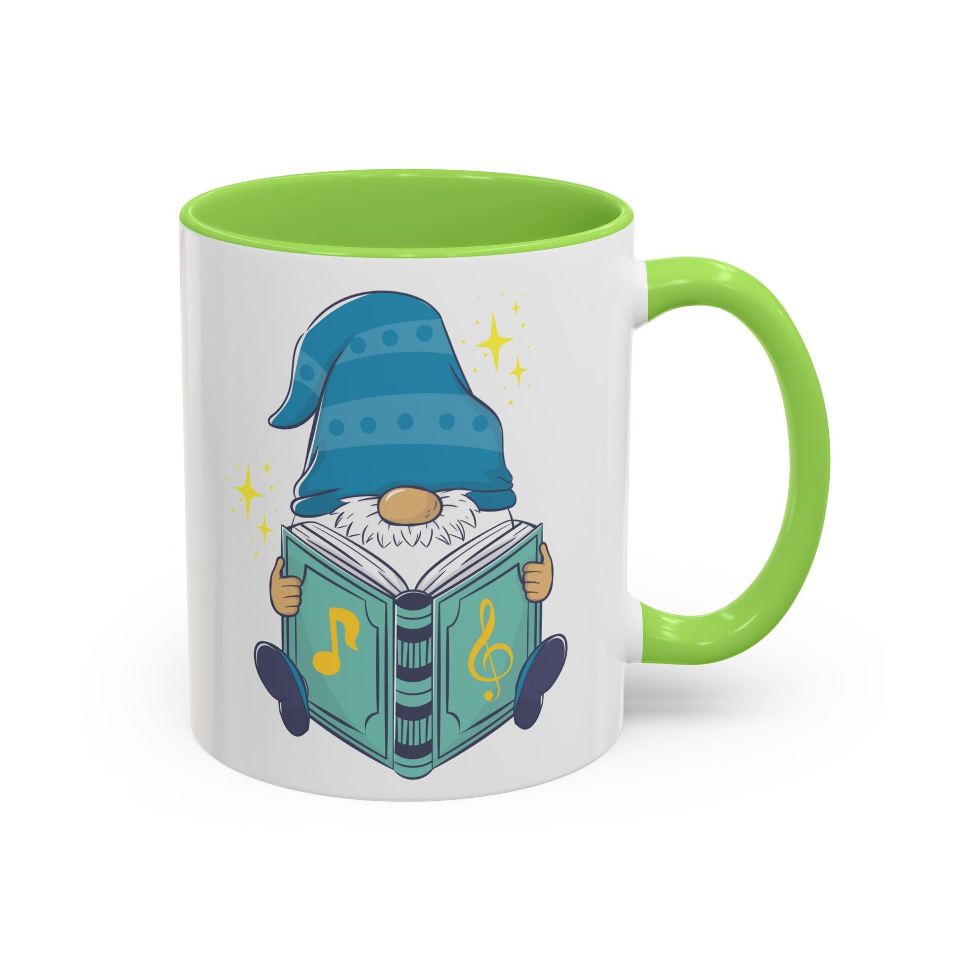 Whimsical Gnome & Music Book Mug - Brew Your Story | Ceramic Coffee & Tea Cup (11oz/15oz) 11oz Light Green