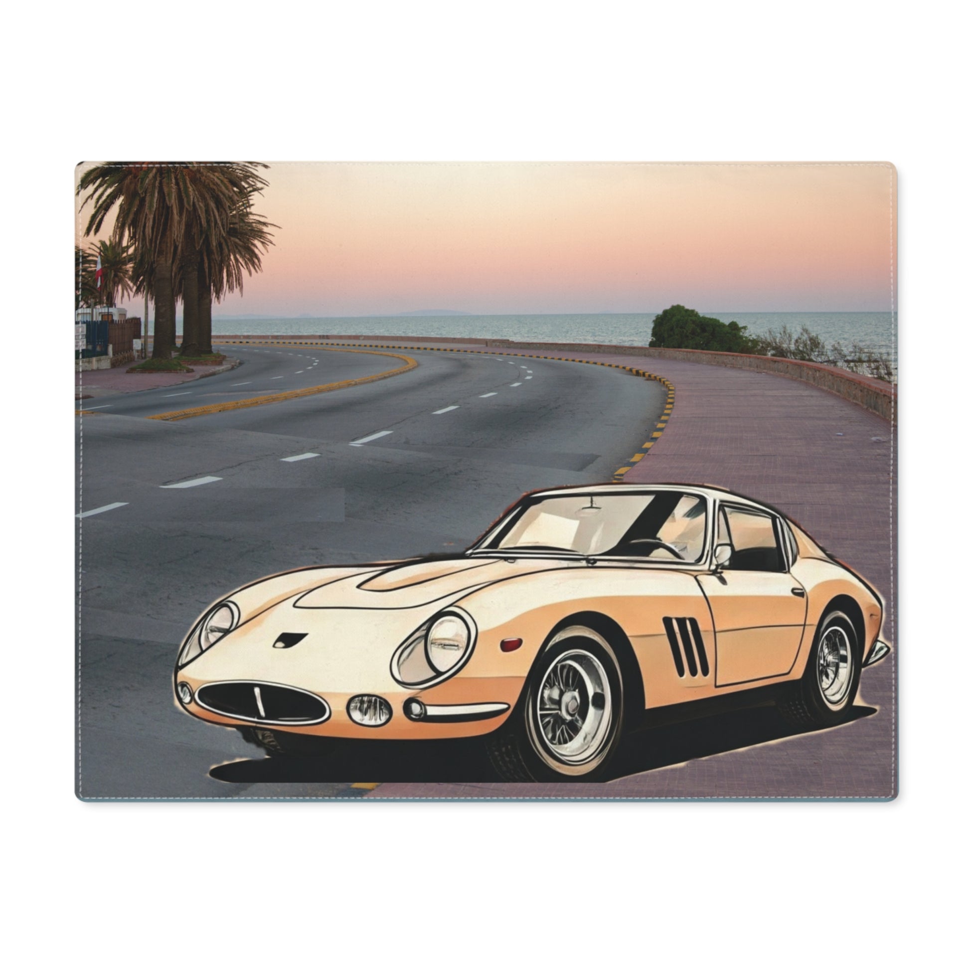 Sleek vintage Italian sports car dining mat for luxury home interiors