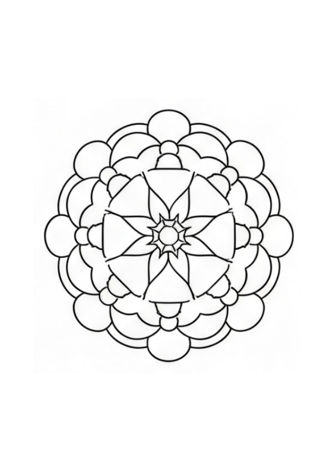 Black and white geometric mandala on a white background