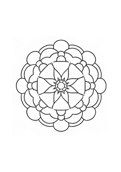 Black and white geometric mandala on a white background