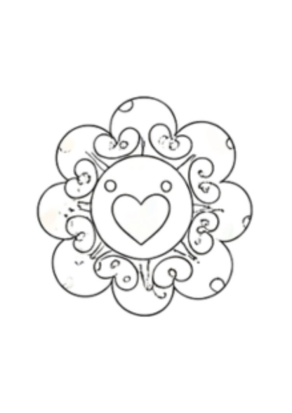 Decorative mandala with a heart in the center on a white background