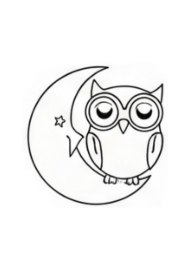 Illustration of an owl on a crescent moon with a star.