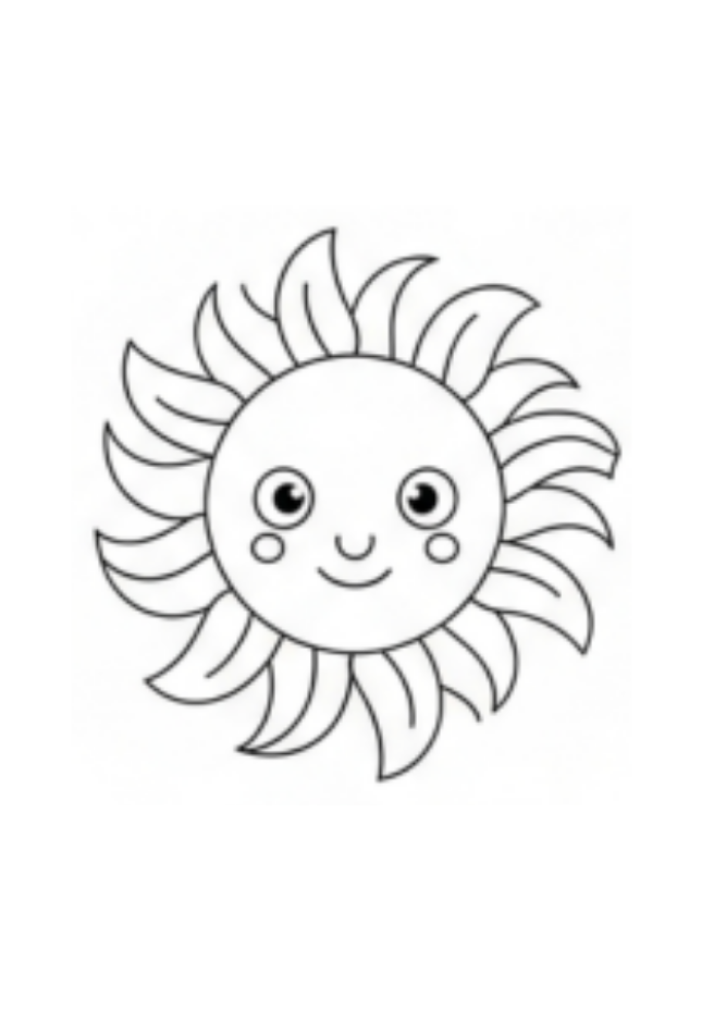 Cartoon sun with a smiling face on a white background