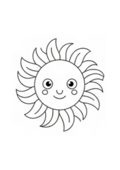 Cartoon sun with a smiling face on a white background