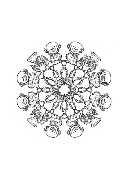 Black and white intricate mandala design on a white background