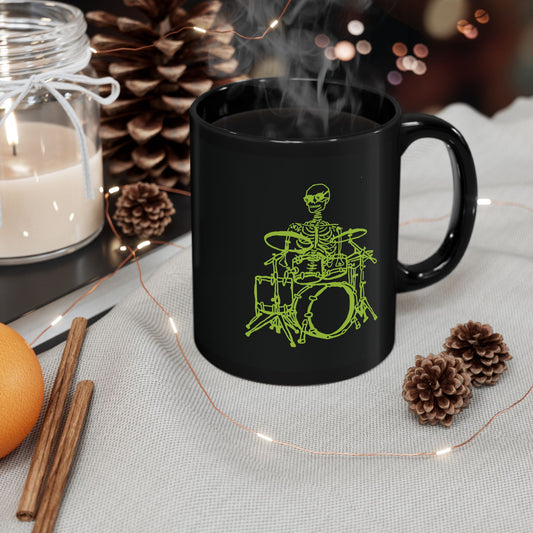 Morphing mug with a skeleton playing drums design